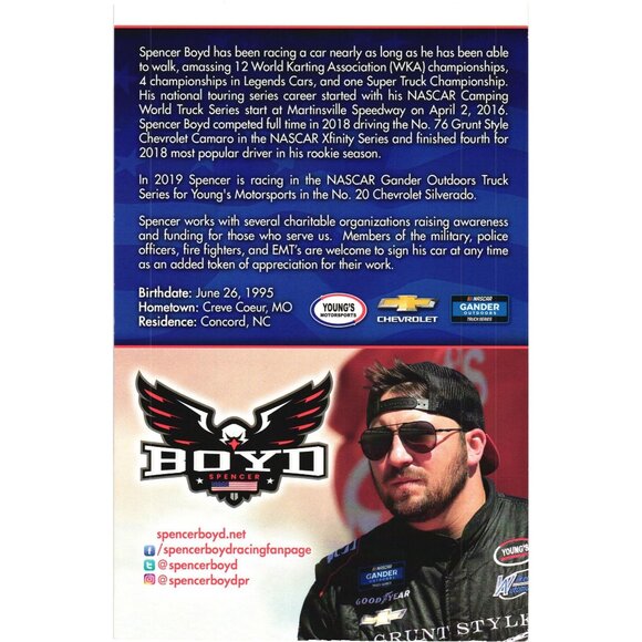 Spencer Boyd Signed NASCAR Promo Card Youngs Motorsports 8.5 x 5.5 - Picture 2 of 2